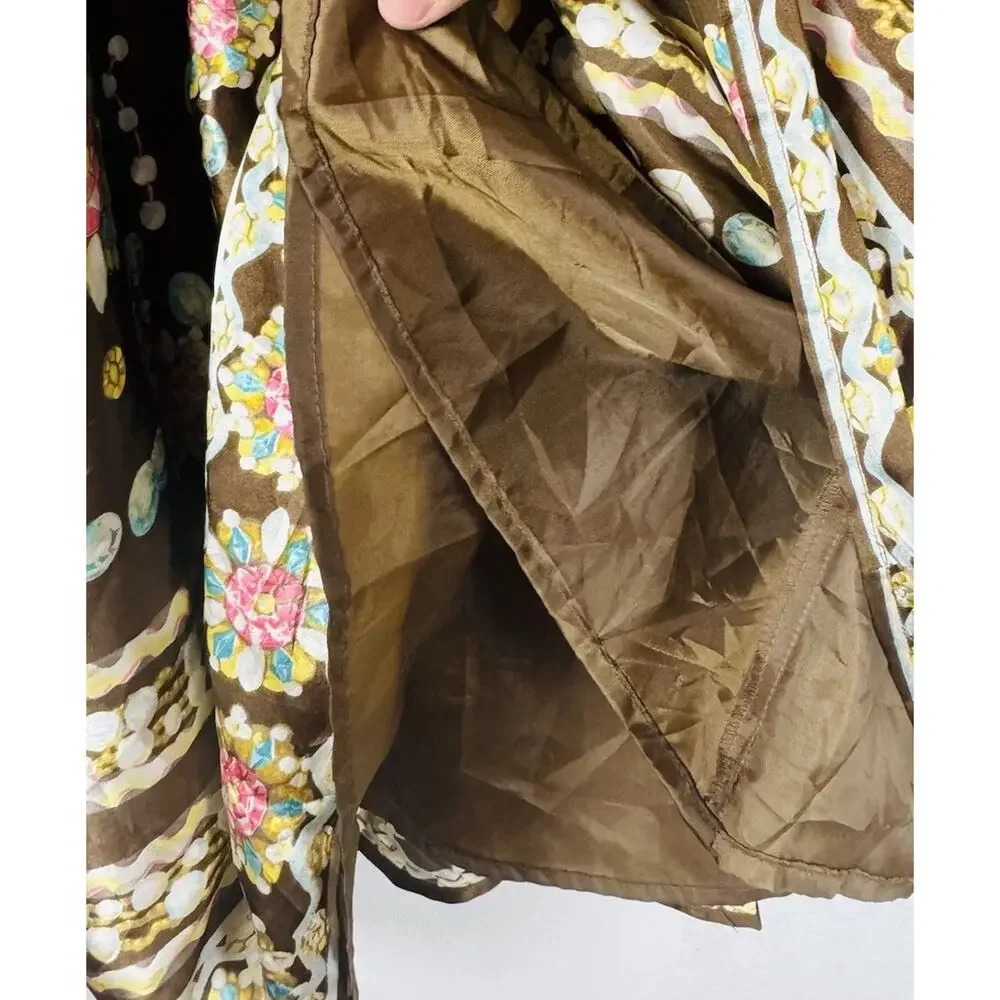 New York City Design Co Brown Gem Print Beaded Sequin Skirt 8 Petite Pleated